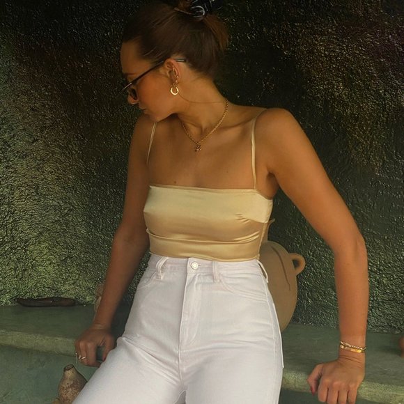 NWT Danielle Bernstein WeWoreWhat Strappy Bodysuit Stretch Beige Taupe S Small - Picture 2 of 2